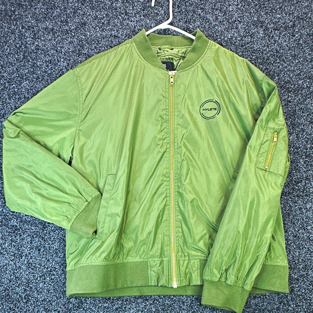 HYLETE Mens XL Green Bomber Jacket Lightweight Full Zip Athletic Flight Coat